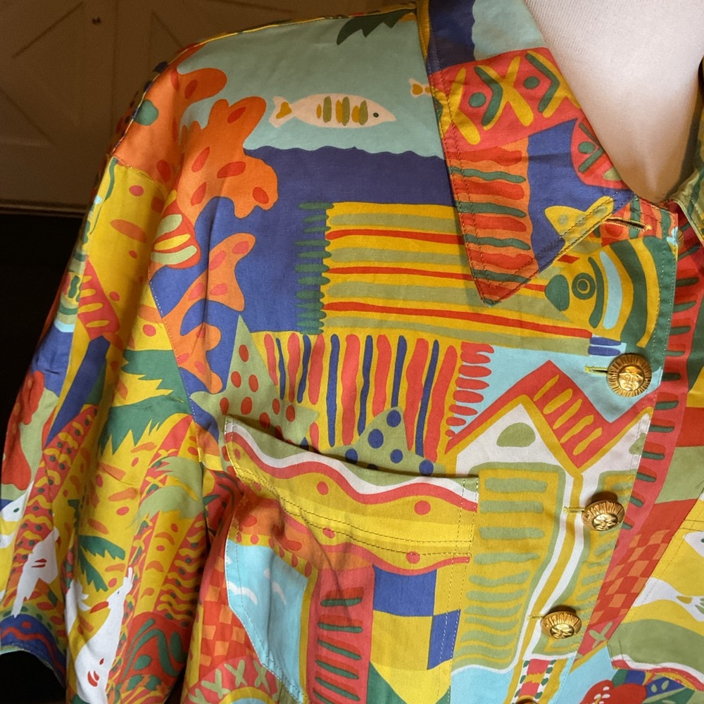 Vintage Antoinette Franz Haushofer Yellow Floral Shirt Dress German Made 44 - Picture 6 of 9